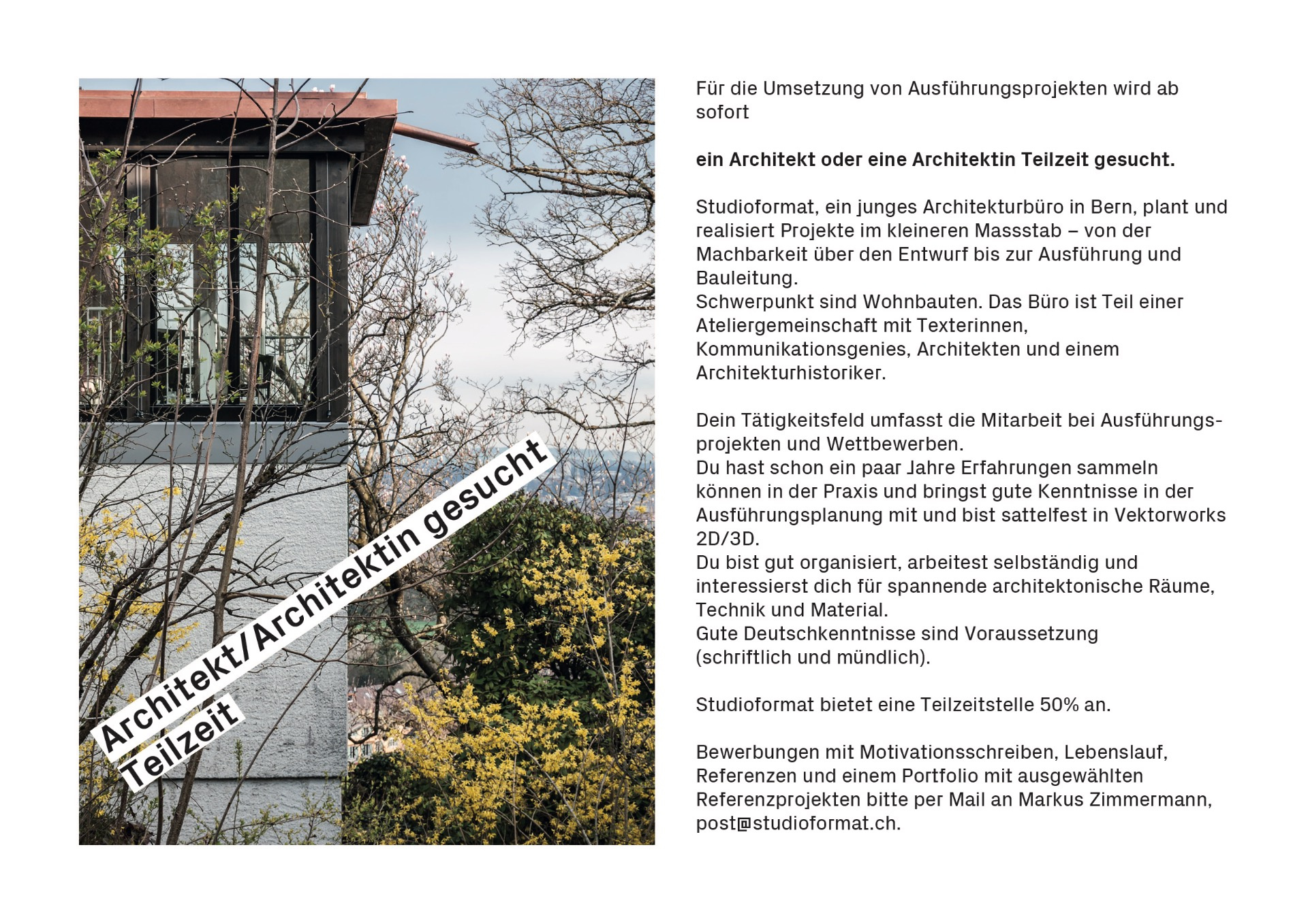 Architekt / Architektin Teilzeit gesucht